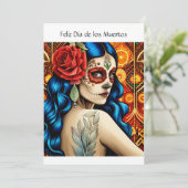 Día de los Muertos Suiker Schedel Vrouw Rode Roos Feestdagenkaart (Staand voorkant)