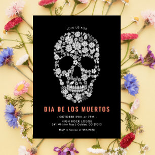 Dia de los Muertos Suiker Schedel Zwarte Bloemen Kaart