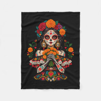 Dia de los muertos suikerschedel catrina dode dag fleece deken