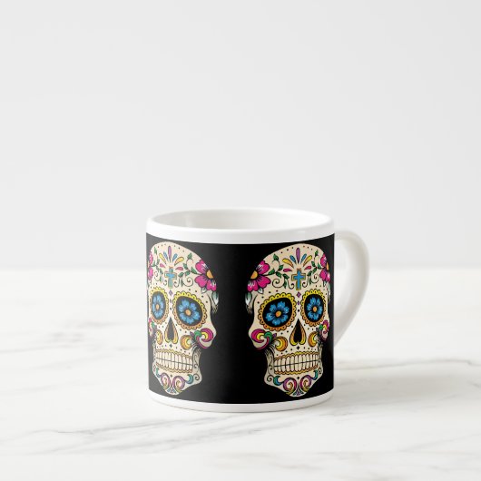 Día de los Muertos Suikerschedel met Kruis Espresso Kop (Voorkant rechts)