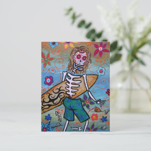 Dia de los Muertos SURFER Briefkaart (Staand voorkant)