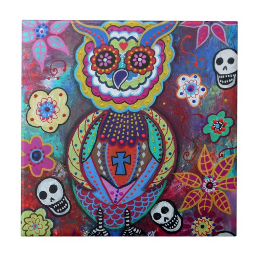 DIA DE LOS MUERTOS TALAVERA WISE OWL TEGELTJE (Voorkant)