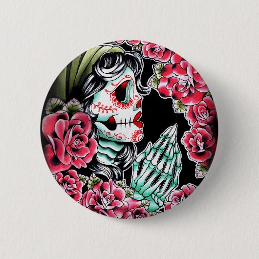 Dia De Los Muertos Tattoo Flash Ronde Button 5,7 Cm (Voorkant)