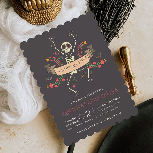 Día de los Muertos Theme Quinceanera Kaart