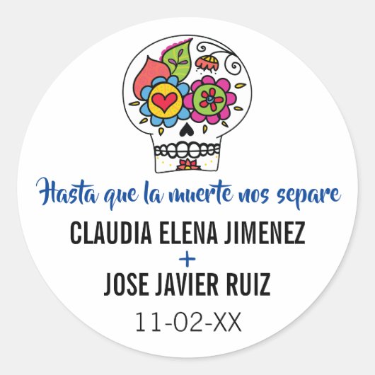 Dia de Los Muertos Trouwstickers Ronde Sticker (Voorkant)