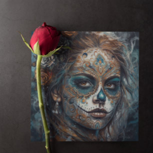 Dia de los Muertos turquoise beschilderd gezicht Kaart