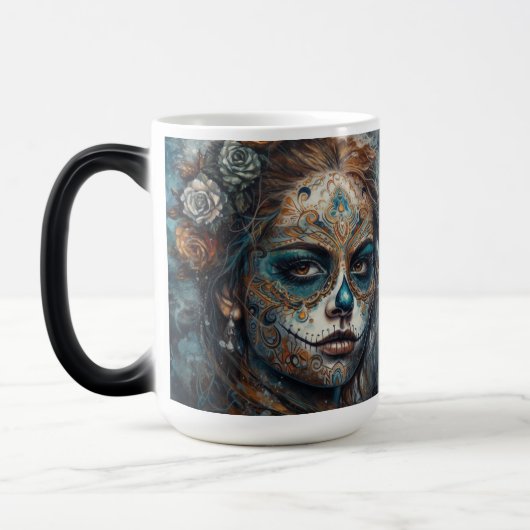 Dia de los Muertos turquoise beschilderd gezicht Magische Mok (Links)