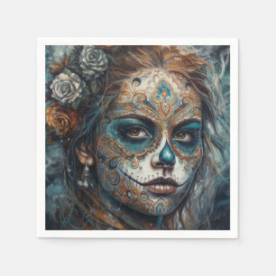 Dia de los Muertos turquoise beschilderd gezicht Servet