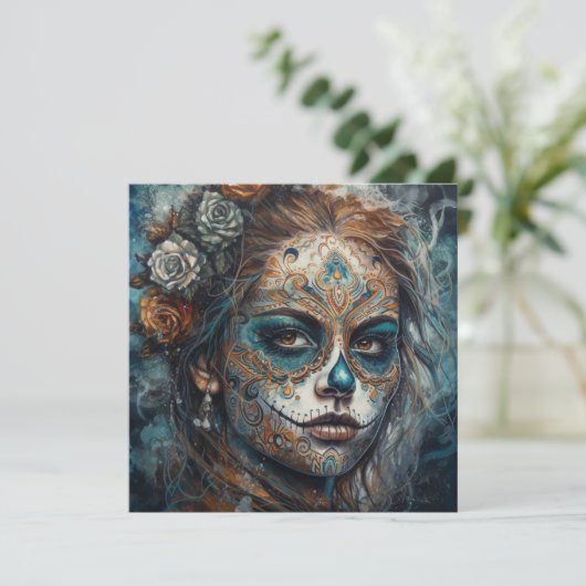 Dia de los Muertos turquoise geschilderde gezicht Kaart (Staand voorkant)