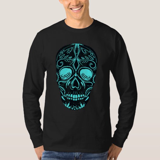 Dia De Los Muertos Turquoise Mask Skull T-shirt (Voorkant)