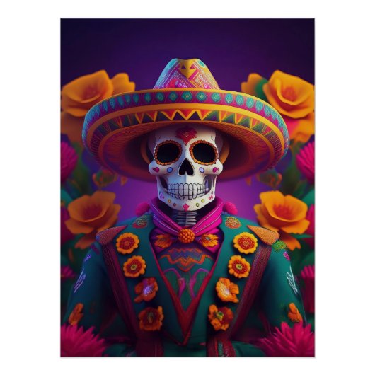 Día de los Muertos: Vibrant Sugar Skull Mariachi Perfect Poster (Voorkant)