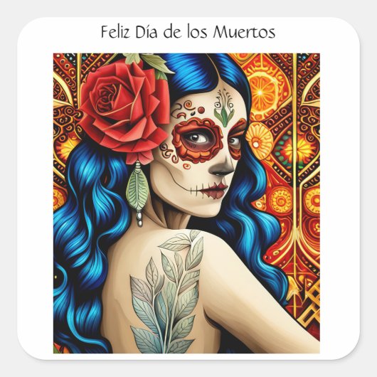 Día de los Muertos Vierkante Sticker (Voorkant)