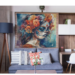 Dia de los Muertos waterverf beschilderd gezicht Wandkleed