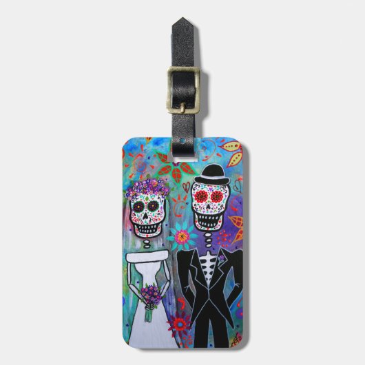 DIA DE LOS MUERTOS WEDDING BAGAGELABEL (Voorkant verticaal)