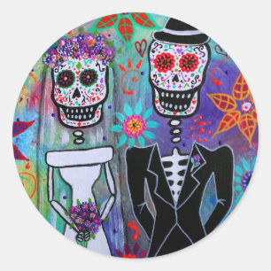 DIA DE LOS MUERTOS WEDDING RONDE STICKER