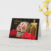 Dia DE los Muertos Wenskaart Kaart (Gele Bloem)