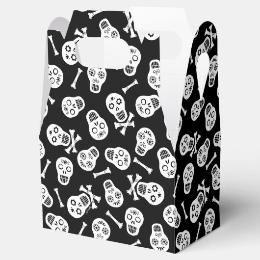 Dia de los Muertos Zwart en wit papier Schedels Bedankdoosjes (Geopend)