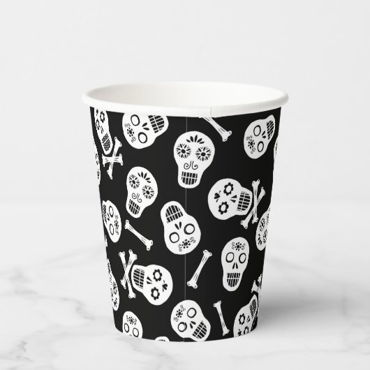Dia de los Muertos Zwart en wit papier Schedels Papieren Bekers (Rechts)