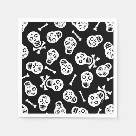 Dia de los Muertos Zwart en wit papier Schedels Servetten (Voorkant)