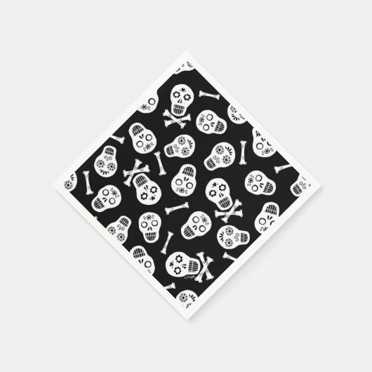 Dia de los Muertos Zwart en wit papier Schedels Servetten (Hoek)