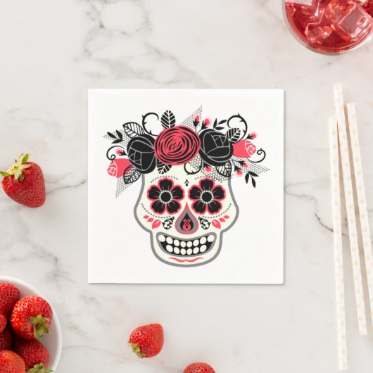 Dia de lose Muertos Sugar Skull met Rozen Servet (Insitu)