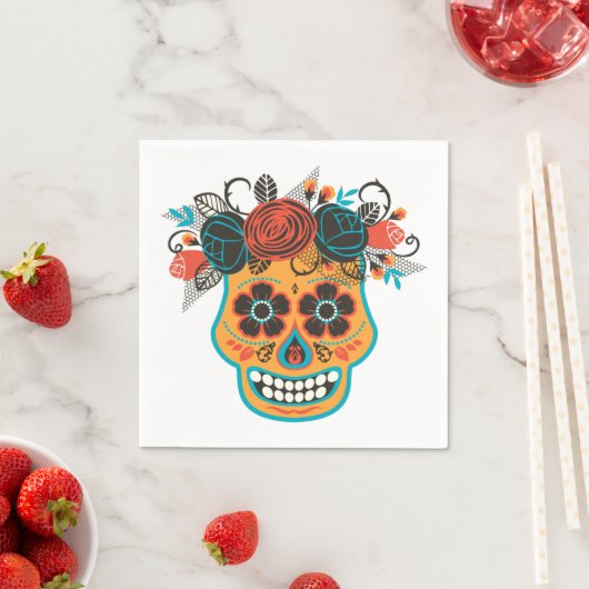 Dia de lose Muertos Sugar Skull met Rozen Servet (Insitu)