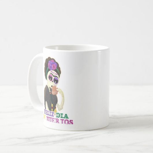 Día de muerto frida kahlo mug koffiemok (Voorkant links)
