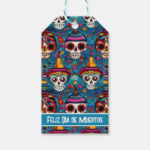 Dia de Muertos, blauw suiker schedels patroon Cadeaulabel (Voorkant)