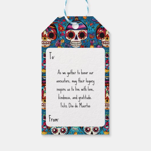 Dia de Muertos, blauw suiker schedels patroon Cadeaulabel (Achterkant)