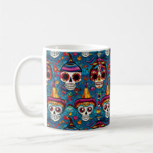 Dia de Muertos, blauw suiker schedels patroon Koffiemok