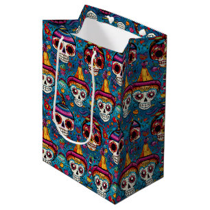Dia de Muertos, blauw suiker schedels patroon Medium Cadeauzakje
