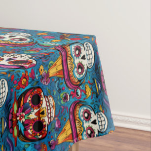 Dia de Muertos, blauw suiker schedels patroon Tafelkleed