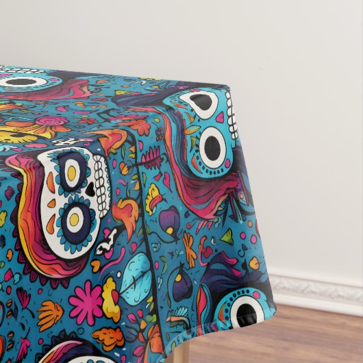 Dia de Muertos, blauw suiker schedels patroon Tafelkleed (Voorbeeld)