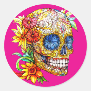 Día de Muertos Bloemen Catrina Calavera Ronde Sticker