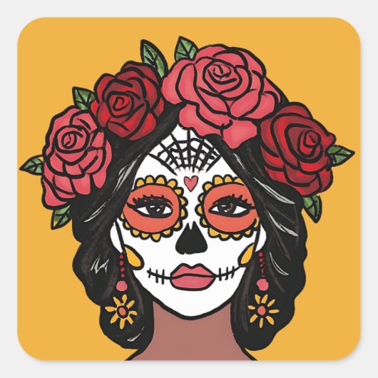 Día de Muertos Dag van de Dode Catrina Vierkante Sticker (Voorkant)
