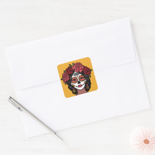 Día de Muertos Dag van de Dode Catrina Vierkante Sticker (Envelop)