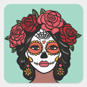 Día de Muertos Dag van de Dode Catrina Vierkante Sticker