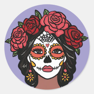Día de Muertos Dag van de Dode Hand getekend Ronde Sticker