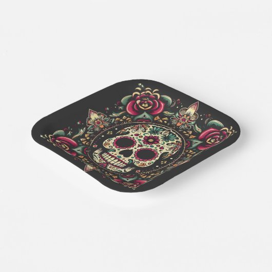 Día de Muertos Dag van de Dode Mandala Halloween Papieren Bordje (Gebogen)