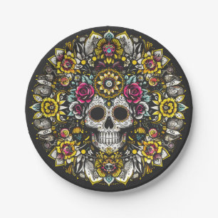 Día de Muertos Dag van de Dode Mandala Halloween Papieren Bordje