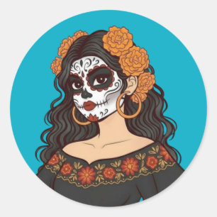 Día de Muertos Dag van de Doden Catrina Afrikaantj Ronde Sticker