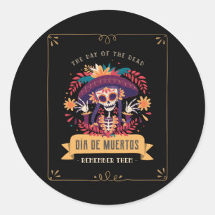 Dia de muertos-dag van de doden ronde sticker