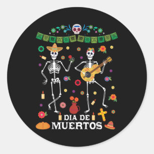 Dia de Muertos dansend skelet viert Halloween Ronde Sticker