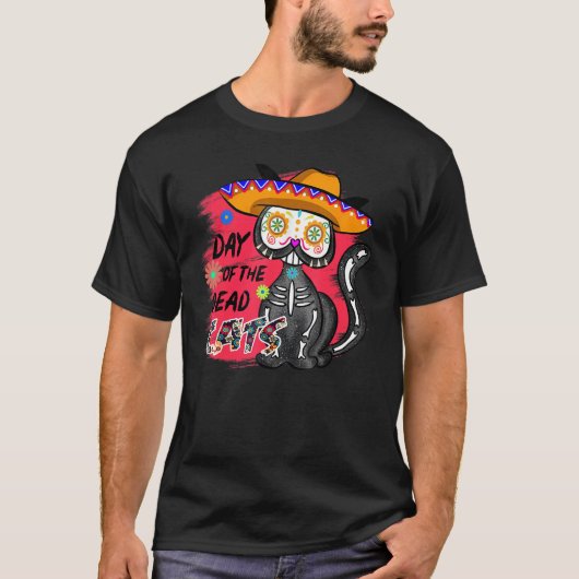 Dia de Muertos Day of the Dead Cat Skelet T-shirt (Voorkant)