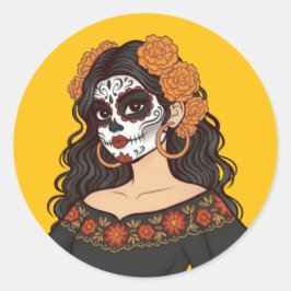 Día de Muertos Day of the Dead Catrina Marigolds Ronde Sticker