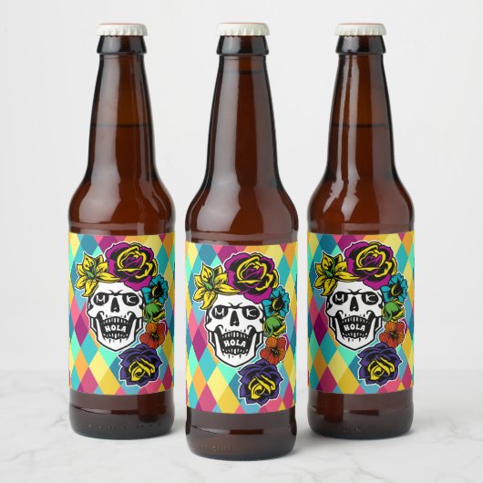 Dia de Muertos Day of the Dead Sugar Skull Custom Bier Etiket (Flessen)