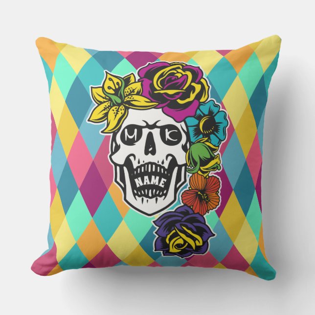 Dia de Muertos Day of the Dead Sugar Skull Custom Buitenkussen (Voorkant)