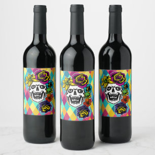 Dia de Muertos Day of the Dead Sugar Skull Custom Wijn Etiket