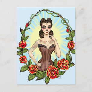 Día de Muertos Day of the Dead tatto lady Briefkaart
