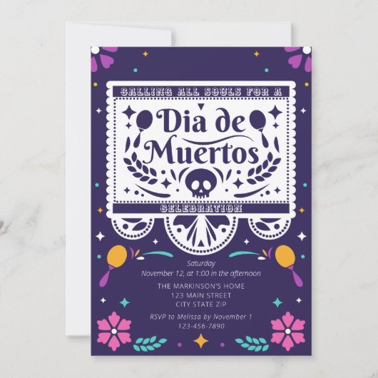 Dia De Muertos Eenvoudige Uitnodiging (Voorkant)